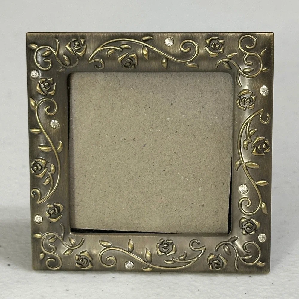 Burnes of Boston Rose Vine Mini Easel-back Picture Frame Metal Floral Bronze 2x2